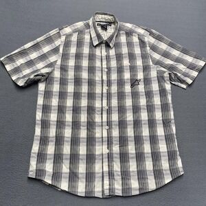 VTG Alpinestars Shirt Mens Large Gray Plaid Short Sleeve‎ Button Up Casual y2k